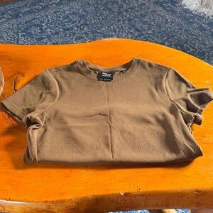 Prana Brown Ribbed Short Sleeve Top